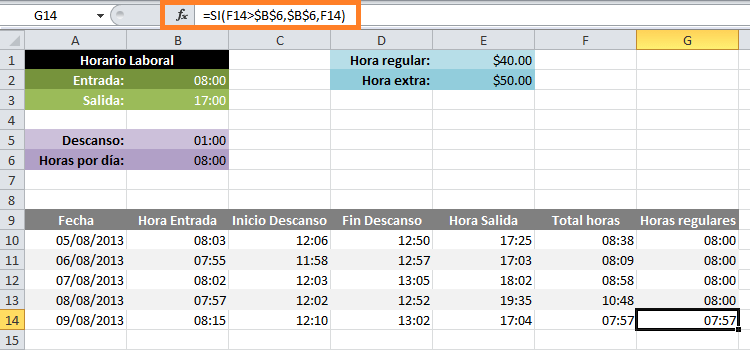 Control de horas extras en Excel