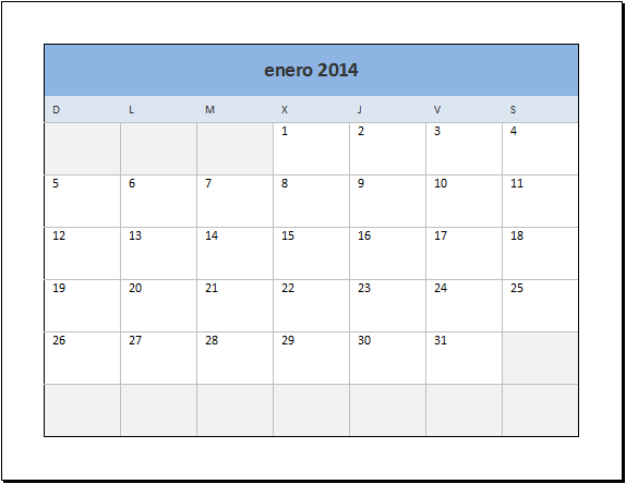 Calendario 2014 para imprimir