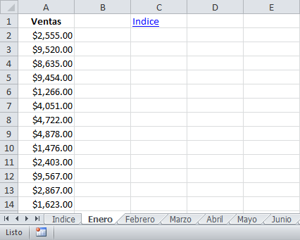 Crear índice con links a las demás hojas en Excel