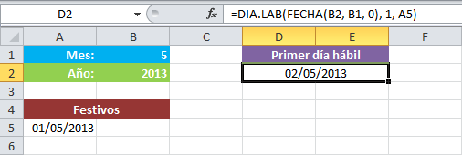 Hallar el primer y último día hábil del mes con Excel