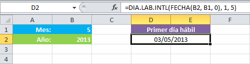 Calcular el primer y último día hábil del mes con Excel