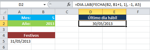 Fórmula para el primer y último día hábil del mes con Excel