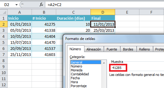 Fórmula para calcular una fecha final en Excel