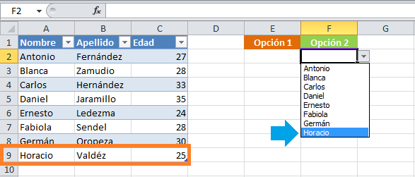 Llenar una lista desplegable con valores de una tabla