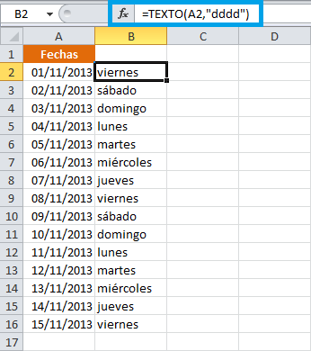 Mostrar la fecha como día de la semana en Excel