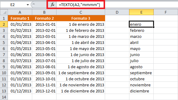 Mostrar nombre de mes a partir de una fecha numérica en Excel