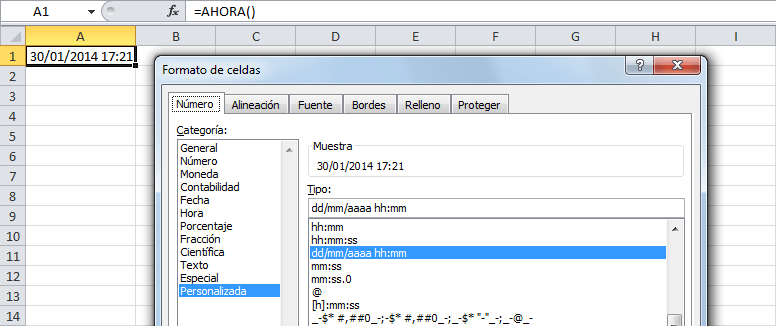 Fijar la fecha y hora en Excel