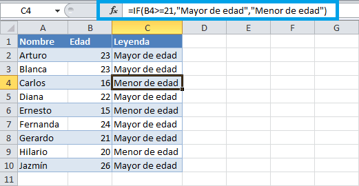 Excel funcion IF