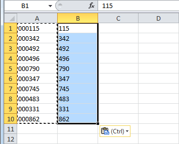 Quitar ceros de la izquierda en una columna de Excel
