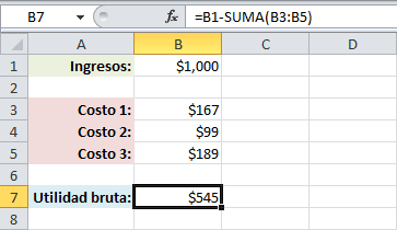 Fórmula para restar en Excel