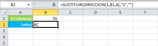 Obtener la letra de una columna en Excel