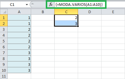 Valores más frecuentes en un matriz de Excel