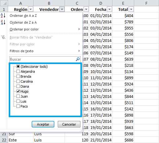 Filtrar una base de datos en Excel