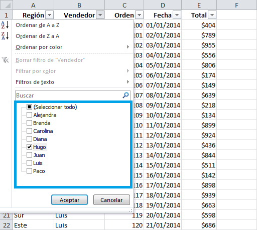 filtrar en excel