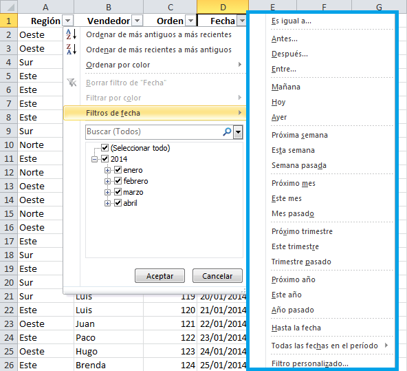 filtros en excel