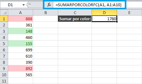 Sumar celdas por color de fondo de formato condicional en Excel