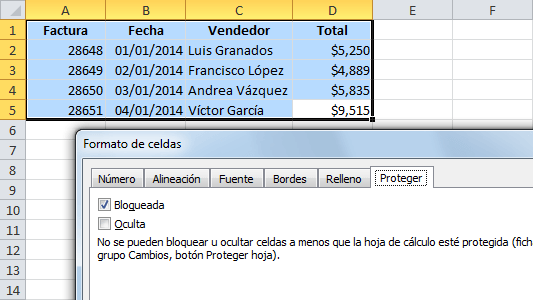 Proteger las celdas en Excel contra cambios