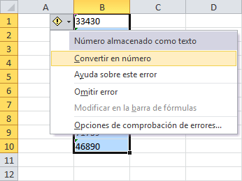 Convertir números guardados como texto en números en Excel