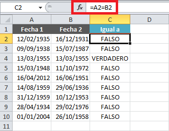 Comparar fechas en Excel