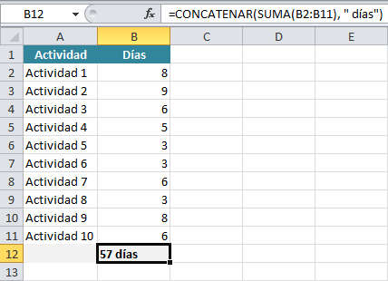 Cómo agregar texto al resultado de una fórmula de Excel