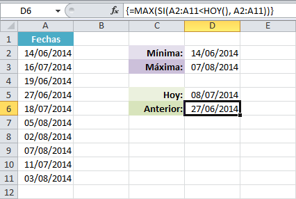 Obtener fecha más cercana dentro de un rango de fechas en Excel