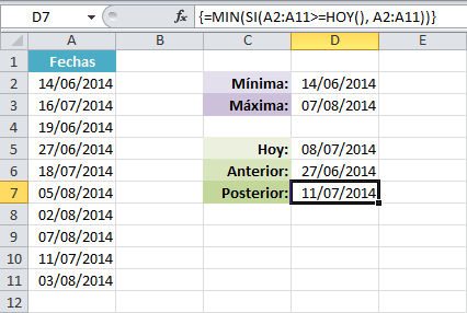 Buscar la última fecha de un rango de fechas en Excel