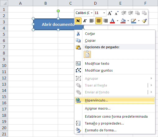 Crear hipervínculo en Excel