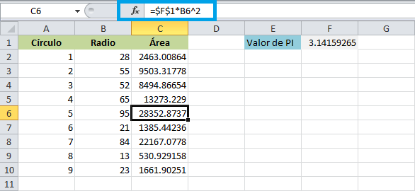 Ejemplo de referencias absolutas en Excel