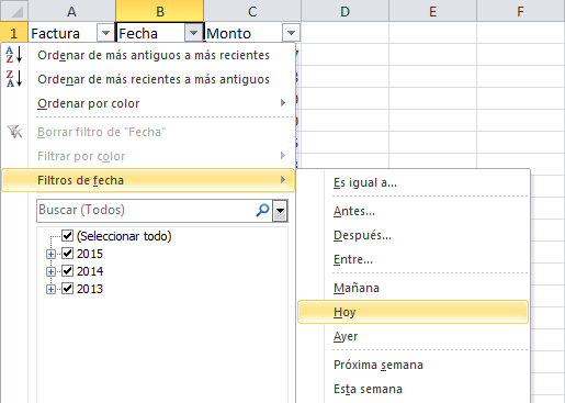 Filtros con fechas en Excel