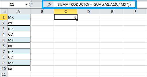 Cómo contar valores en Excel distinguiendo mayúsculas y minúsculas