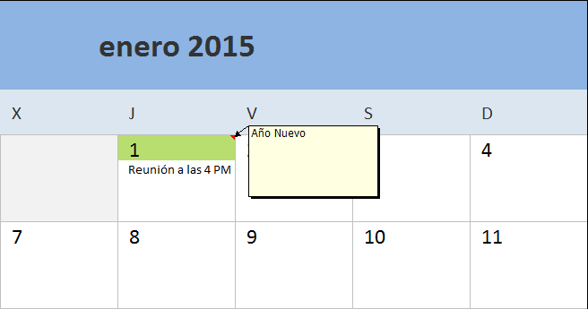Calendario mensual 2015 en Excel