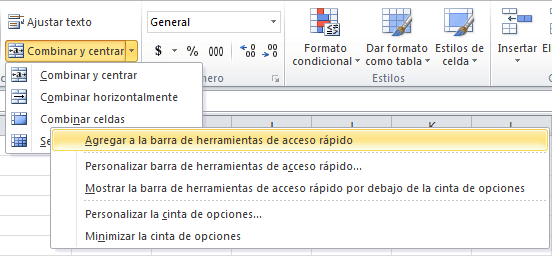 Combinación de teclas para combinar celdas en Excel