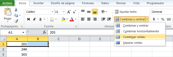 Combinación de teclas para combinar celdas en Excel