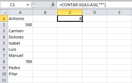 Contar valores no numéricos en Excel