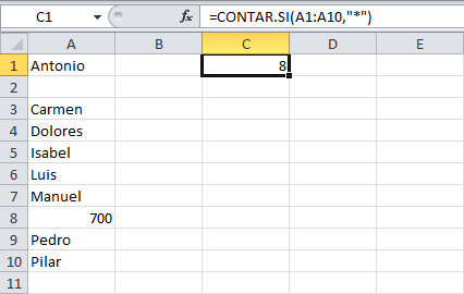 Contar solo ciertas celdas en Excel
