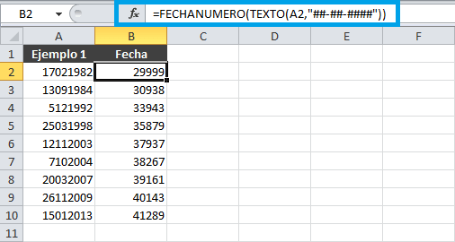 Pasar de número a fecha en Excel