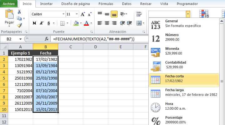 Cómo transformar números en fechas en Excel