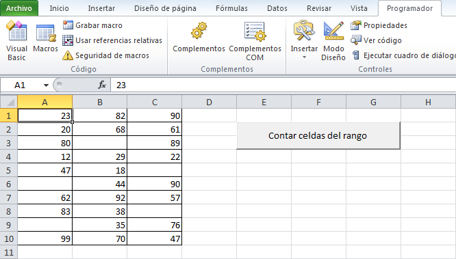 Macro para contar celdas con datos