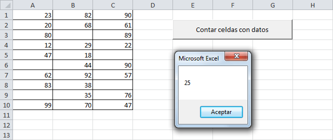 Contar celdas con datos utilizando una macro de Excel