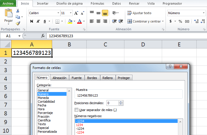 Excel convierte números a notación científica