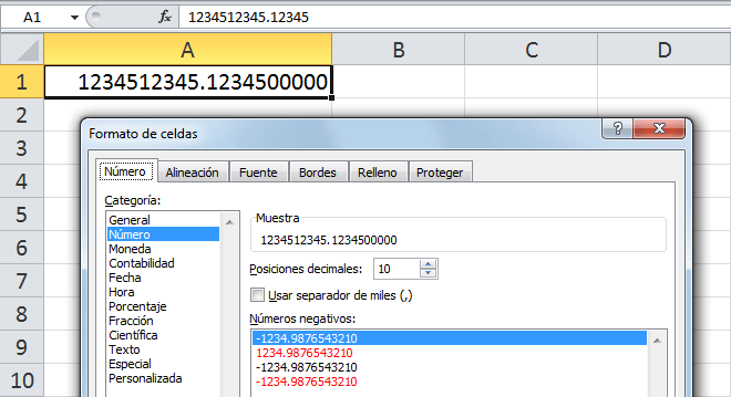 Problema en Excel con números muy largos