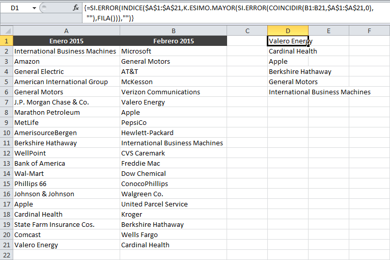 Comparar dos columnas de Excel y encontrar valores repetidos