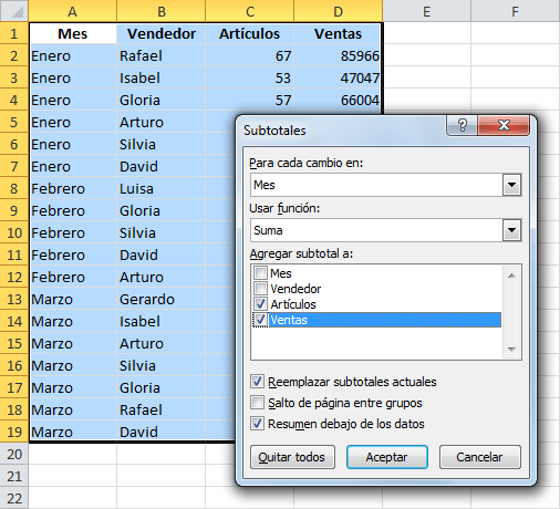 Agrupar filas adyacentes en Excel