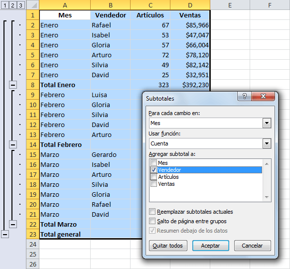 Agrupar celdas en Excel