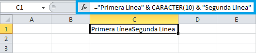 Insertar un salto de línea al concatenar en Excel