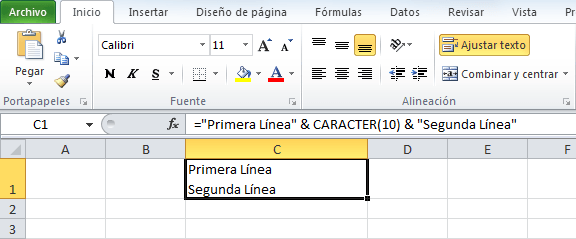 Cómo concatenar con salto de línea en Excel 