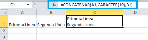 Combinar columnas por un salto de línea en Excel