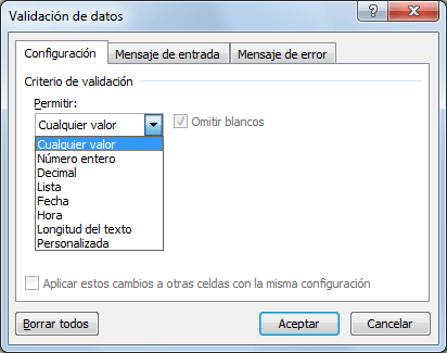 Aplicar validación de datos a celdas en Excel