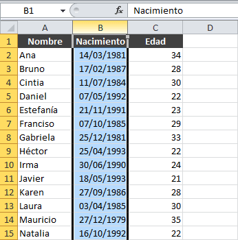 Lista de validación de datos en Excel ejemplo