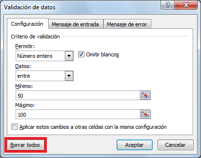 Eliminar la validación de datos en Excel ejemplo